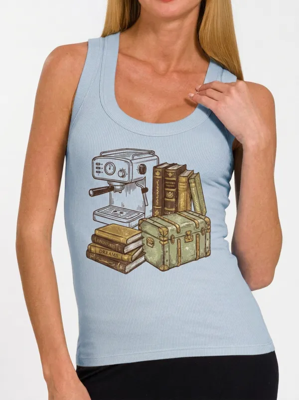 Women's Coffee Book Lover Espresso Books Printed Tank Top