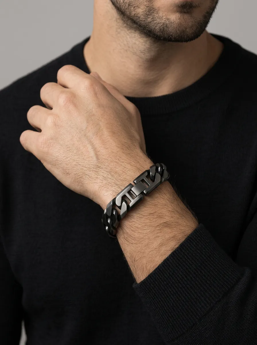 Men's Clean Line Stainless Steel Curb Chain Bracelet