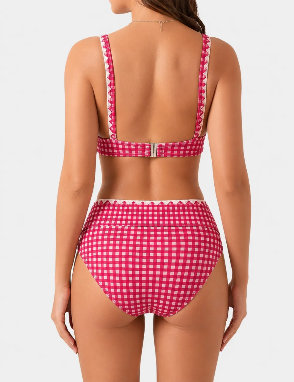 Gingham Contrast Trim Bralette Piece Bikini Set
