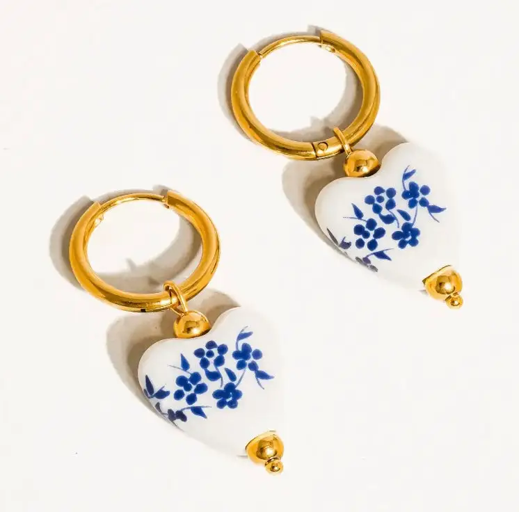 Ceramic Floral Heart Earrings