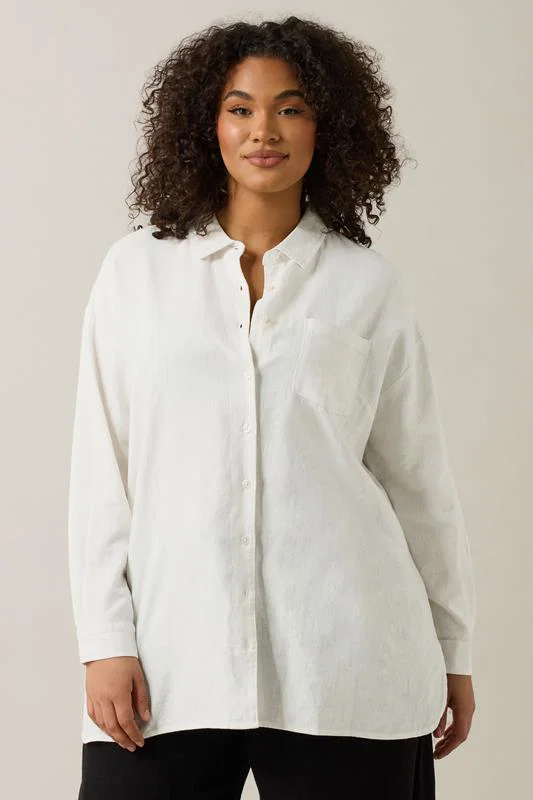 White Long Sleeve Premium Linen Shirt detail 1