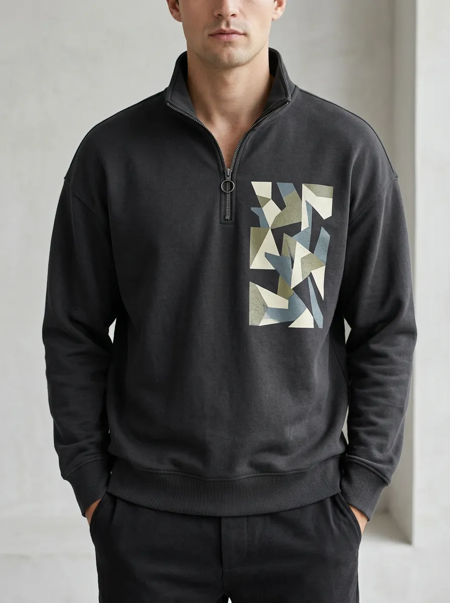 Clean-Line Half-Zip Geometric Abstract Men's Half-Zip Sweatshirt