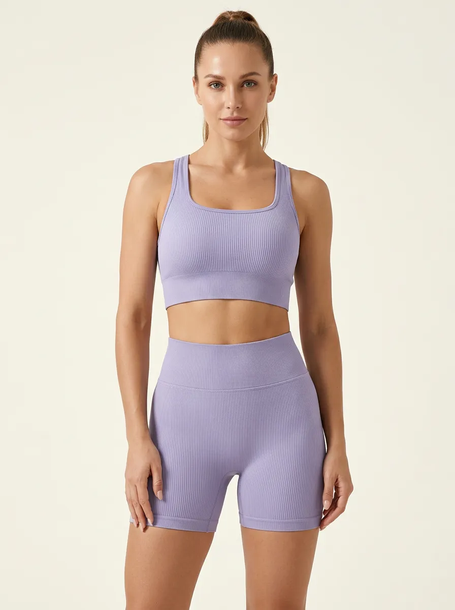 Weekend Ribbed Texture Seamless Design Edit Women's Tank Top And Sports Shorts Set