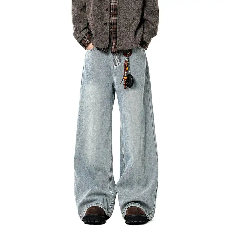 Barrel-Leg Faded Washed Jeans