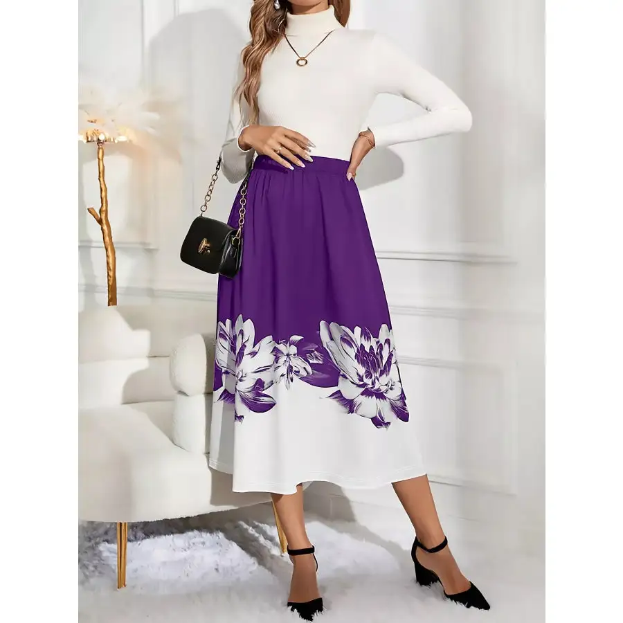Print A-line Midi Skirt