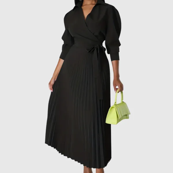  Pleated Wrap Midi Dress
