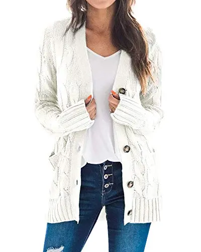 Women's Cable Knit Cardigan Long Sleeve Open Front Button Down Knitwear Sweater Coat