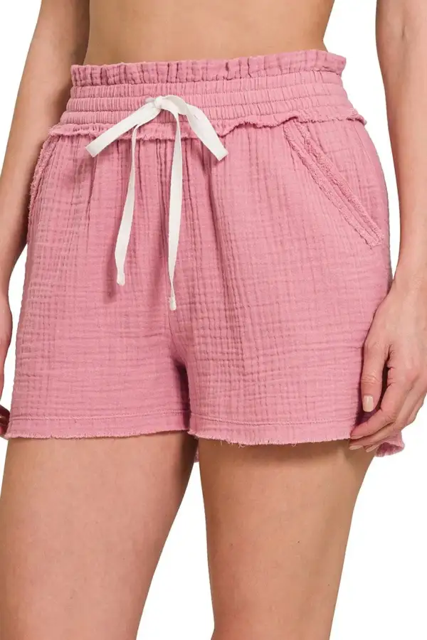 Relaxed Elastic Waist Drawstring Waist Shorts