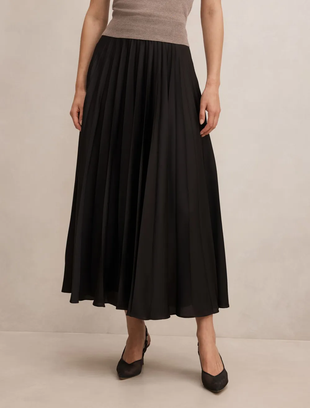 Black Pleated Midi Skirt