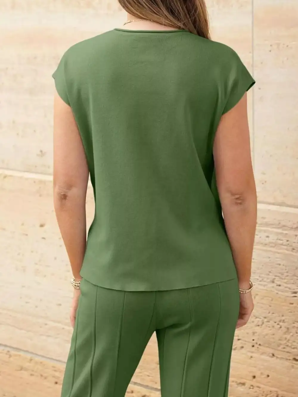 Casual Solid Cap Sleeve Top and Pants Knit Set