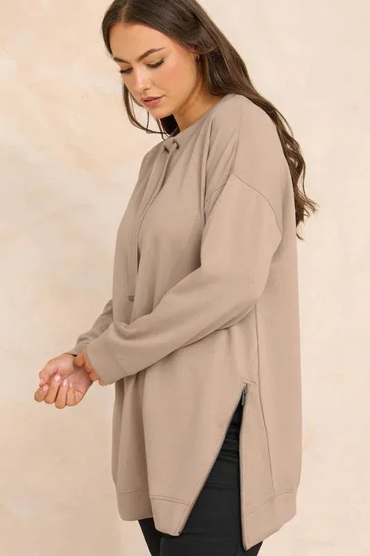 Natural Brown Luxe Zip Detail Sweatshirt