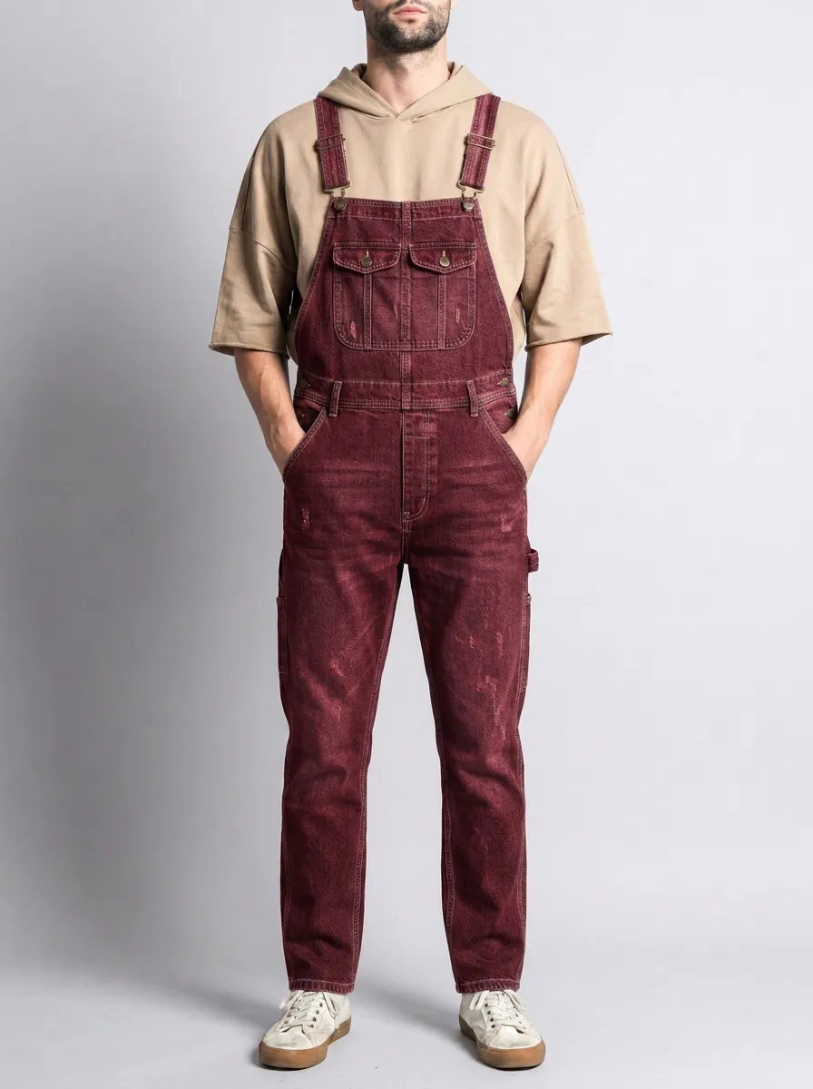 Men's Casual Vintage Distressed Denim Overalls