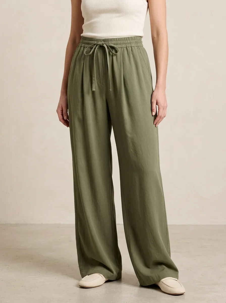 Polished Wide-Leg Drawstring Casual Wide Leg Pants