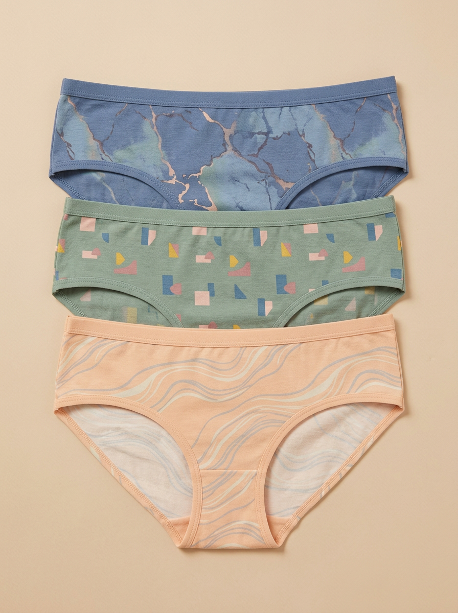 Women's Marble Geometric Wave Three-Pack Panties
