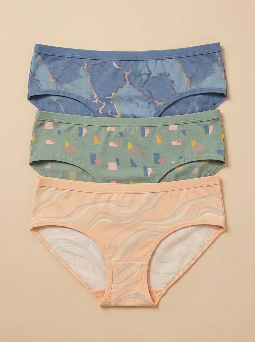 Women's Marble Geometric Wave Three-Pack Panties