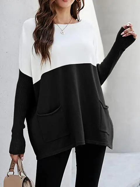 Pocket Detail Two Tone Sweater