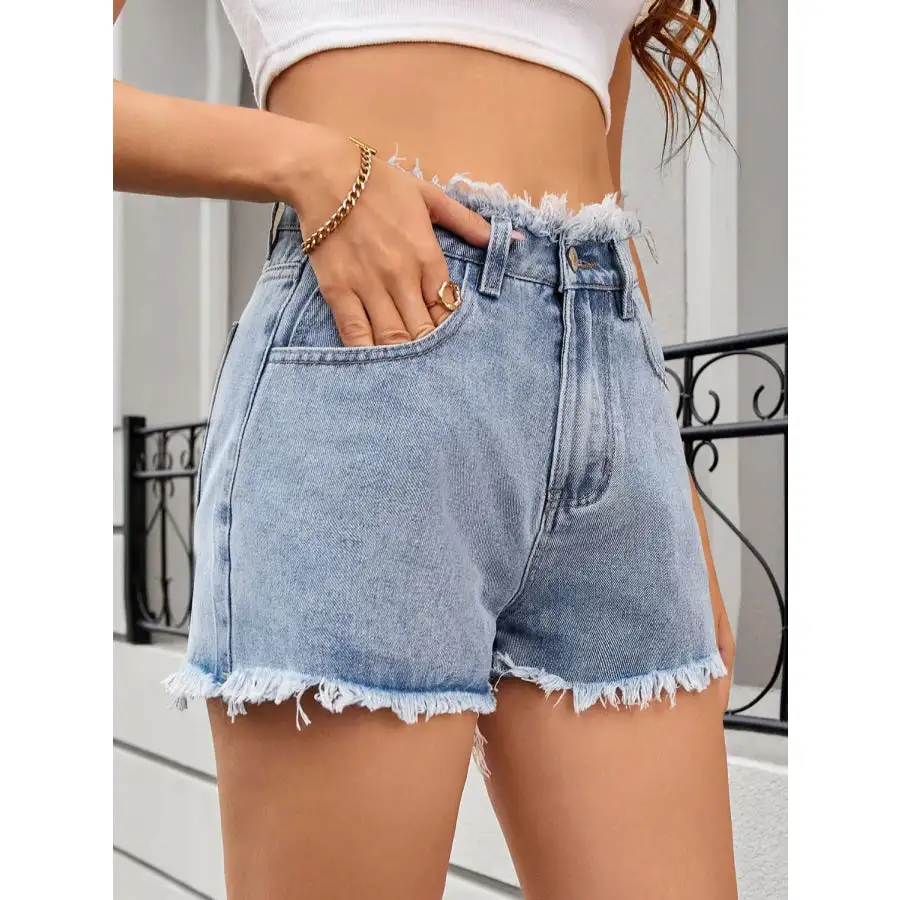Refined Washed Raw Hem Denim Shorts