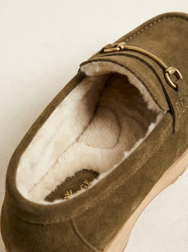 Horsebit Suede Wood Platform Clog Loafers