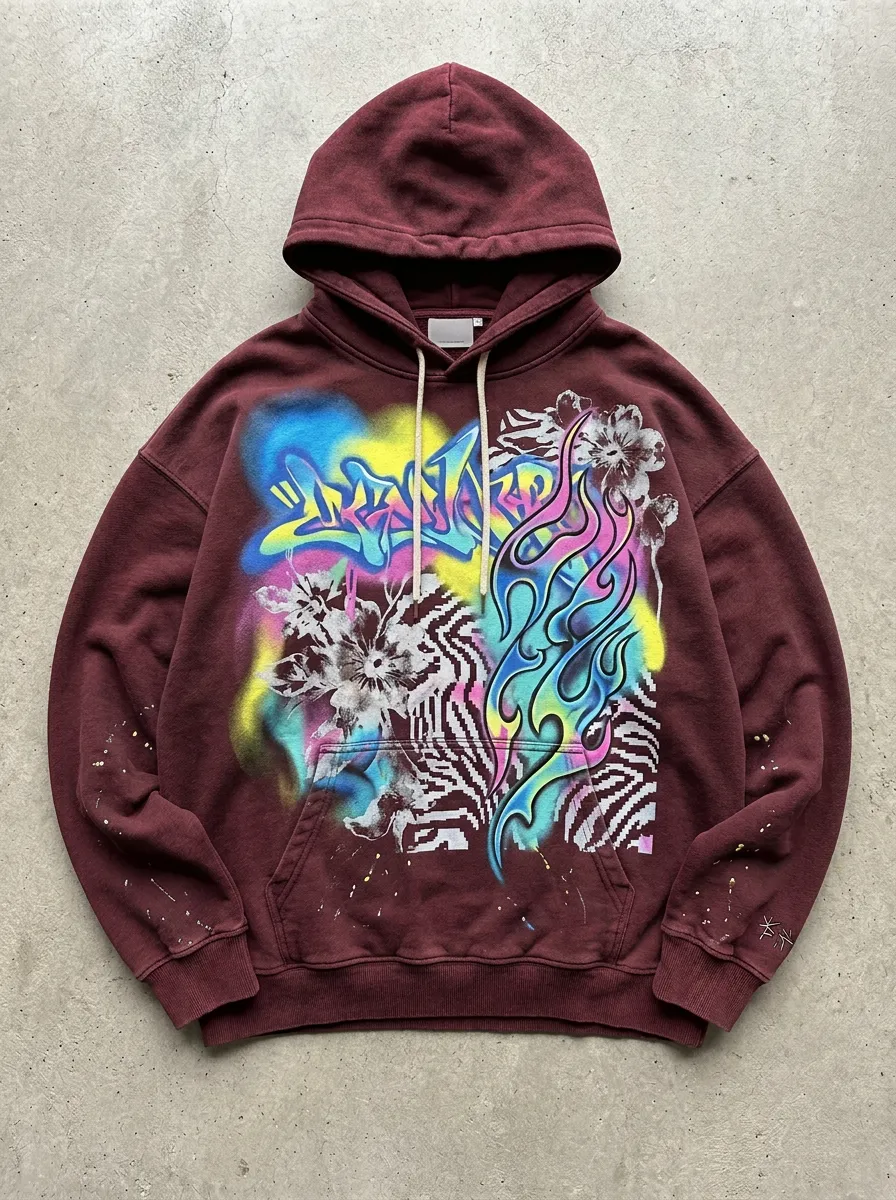 Unisex Streetwear Graffiti Flame Floral Graphic Hoodie