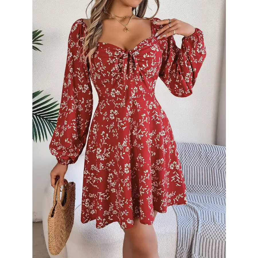 Sweetheart Neck Balloon Sleeve Mini Dress