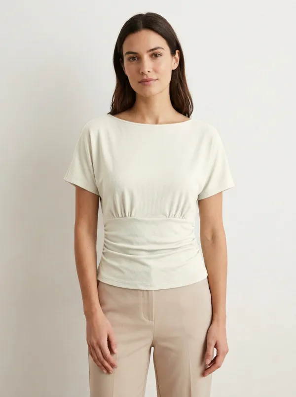 Boat-Neck Waist-Ruched Ruched Fitted Top