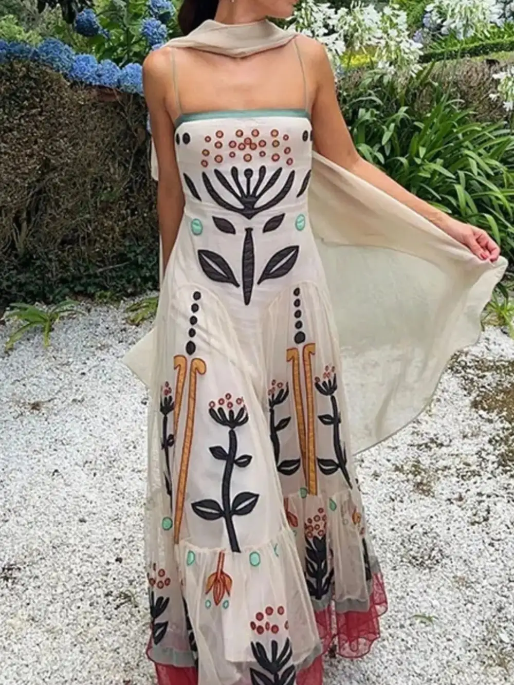 Square Neck Ruffle Maxi Dress
