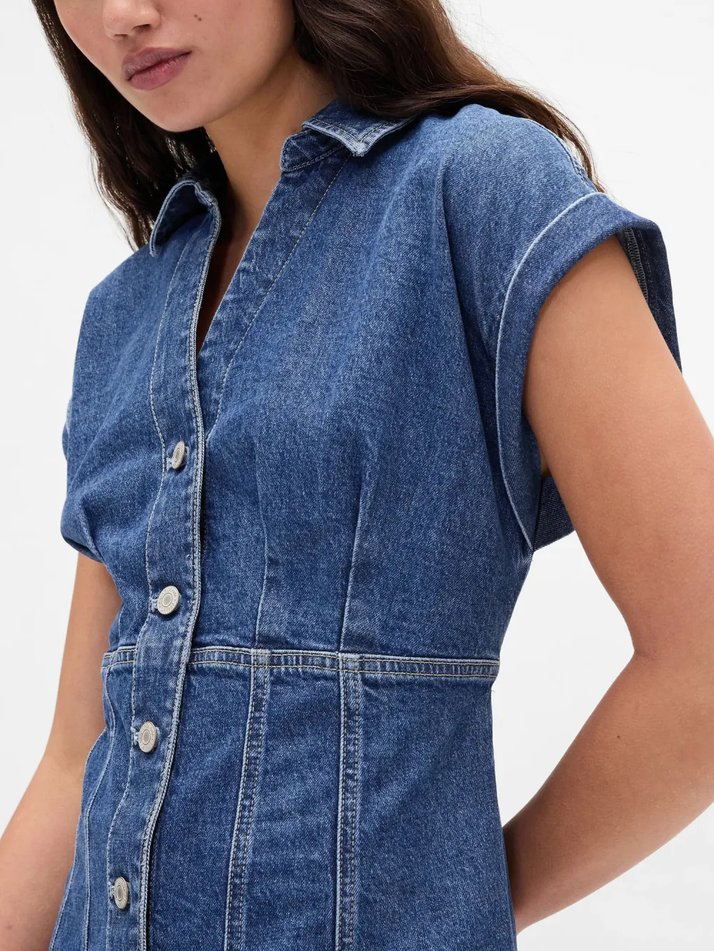 Button Open V-Neck Dress
