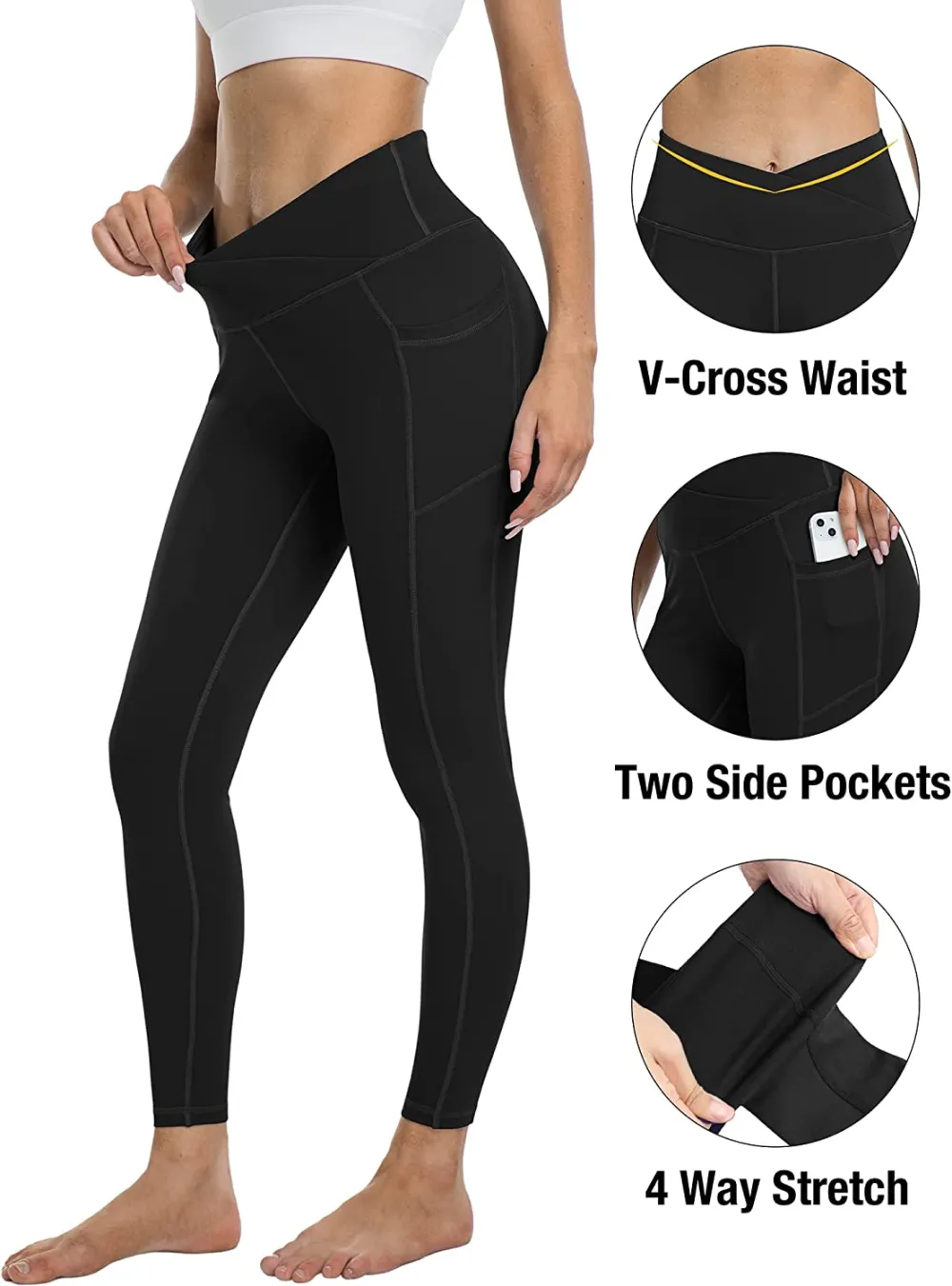 YOUNGCHARM 4 Pack Leggings with Pockets for Women,High Waist Tummy Control Workout Yoga Pants
