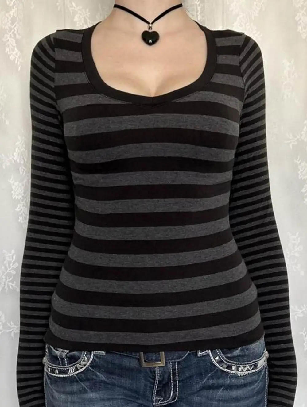 Striped Long Sleeve Vest Top
