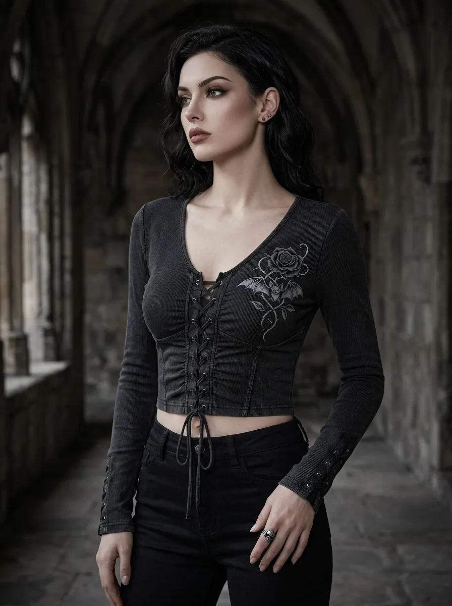 Statement Bat Rose Lace Gothic Edit Women's Gothic T-Shirt