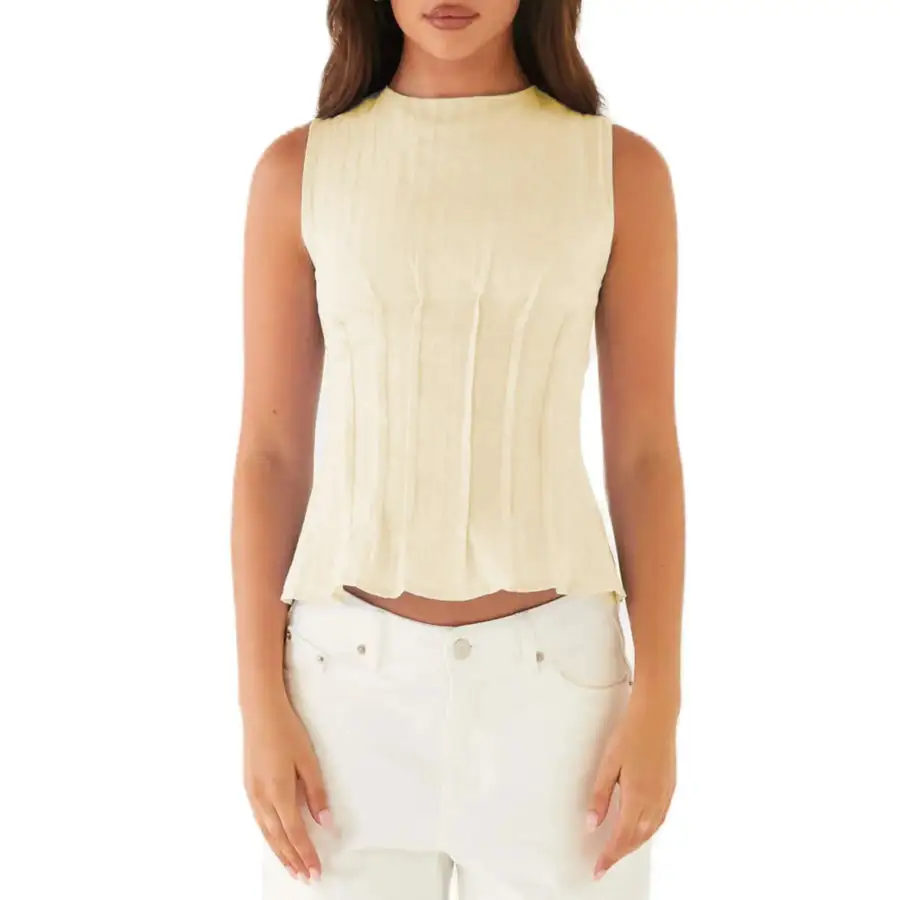 Back Lace Up Sleeveless Top With Cinched