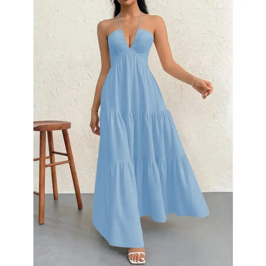 Halter Neck Tiered Maxi Dress