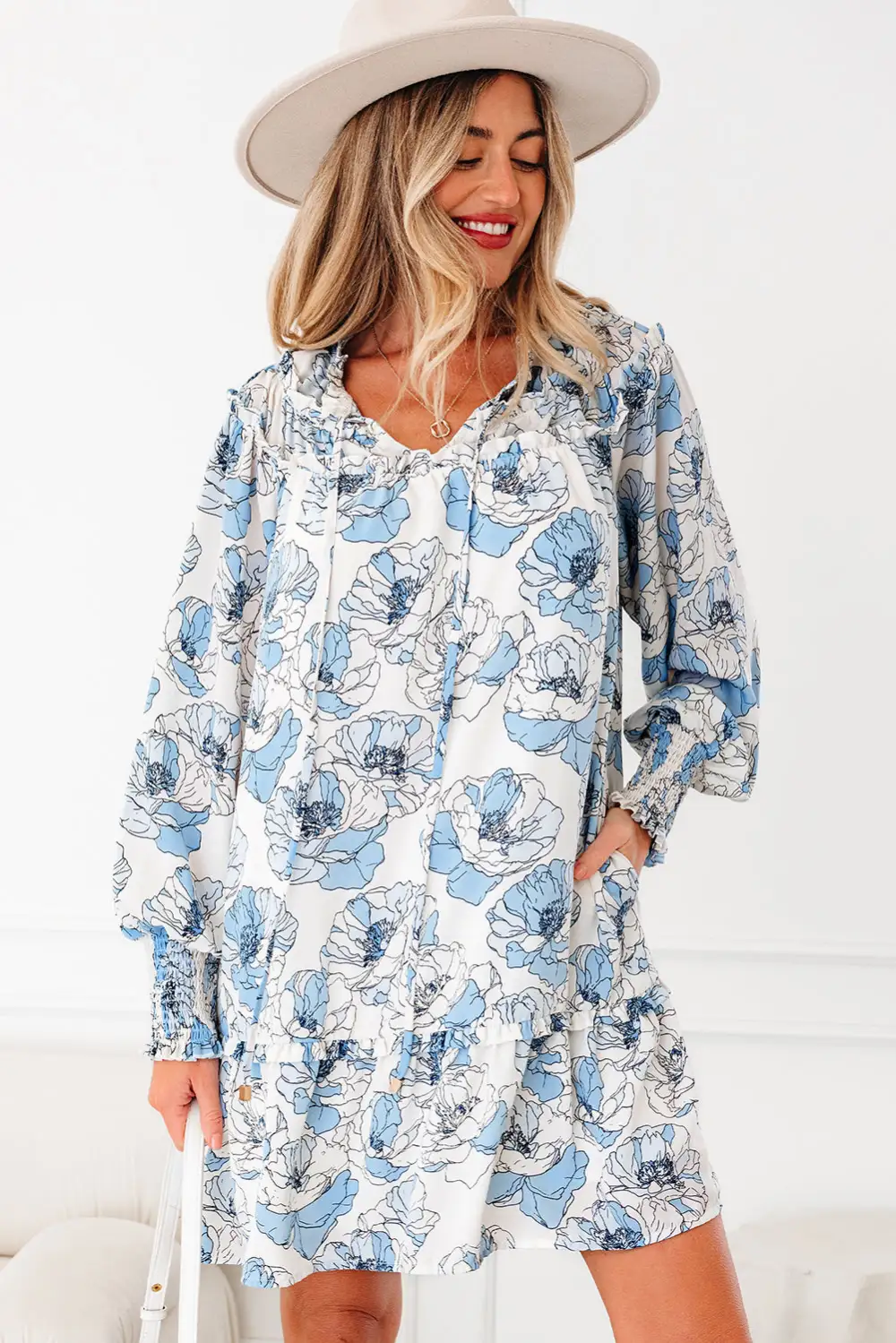 Easy Fit Floral Printed Long Sleeve Mini Dress