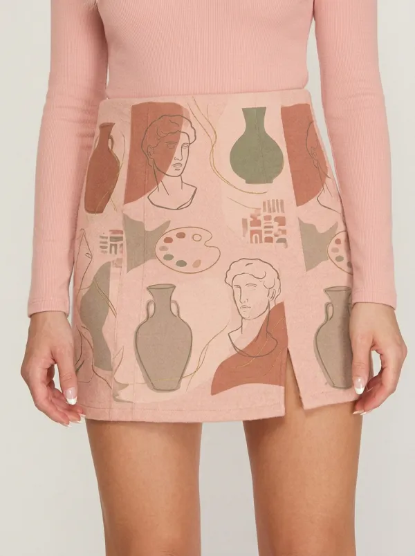 Women's Greek Art Lover Statue Vase Printed Mini Skirt