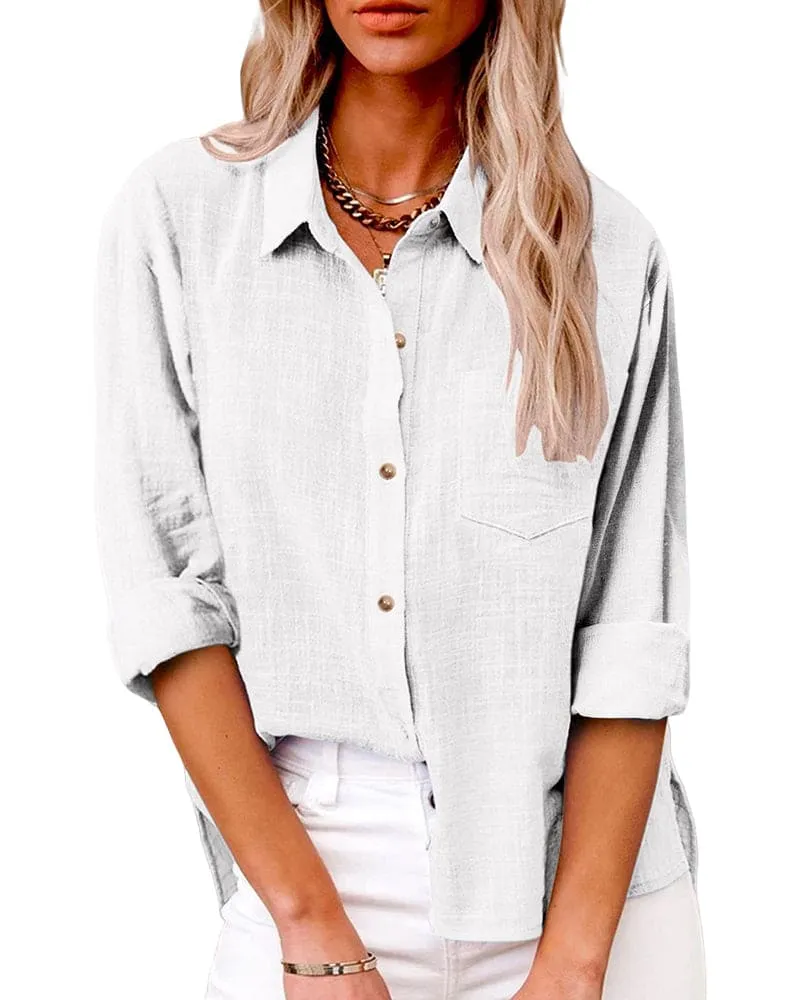  Relaxed Fit Linen Button Down Shirt
