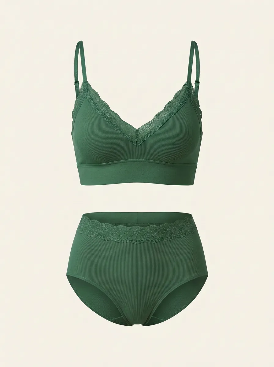 Ribbed Lace Trimmed Bralette Top