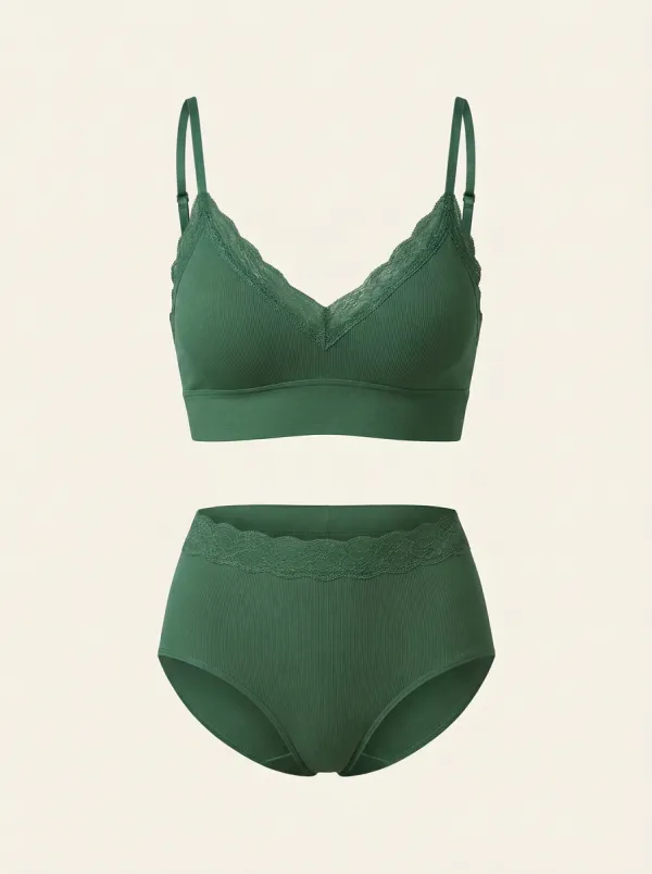 Ribbed Lace Trimmed Bralette Top