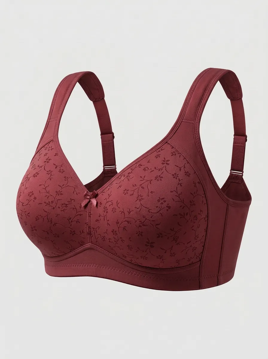 Women's Plus Size Dusty Rose Rose Floral Full-Coverage Bow-Detail Wireless Bra