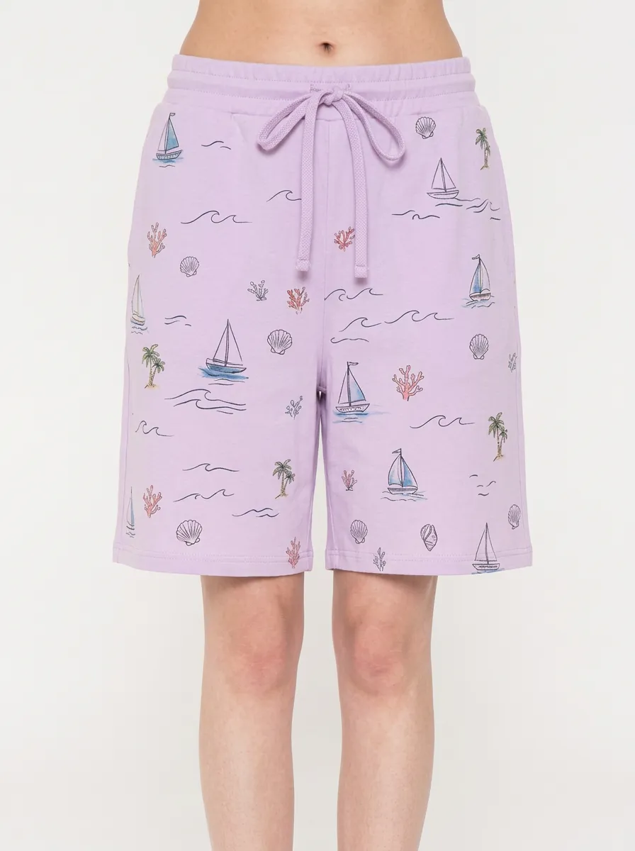 Women's Coastal Nautical Sailboat Seashell Printed Shorts