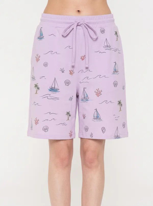 Women's Coastal Nautical Sailboat Seashell Printed Shorts