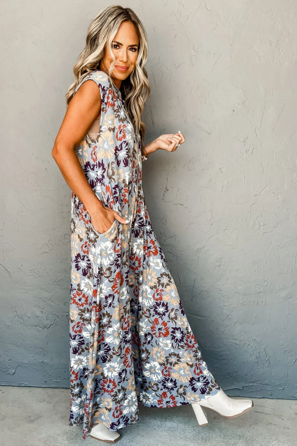 Bohemian Wide Leg Floral Print Jumpsuit