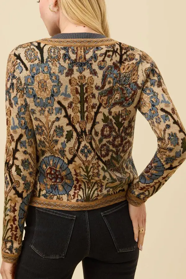 Women's Floral Jacquard Knit Cardigan