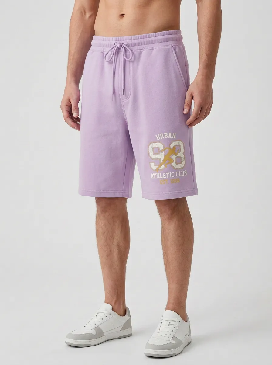 Men's Running Drawstring Athletic Relaxed-Fit Printed Sweat Shorts