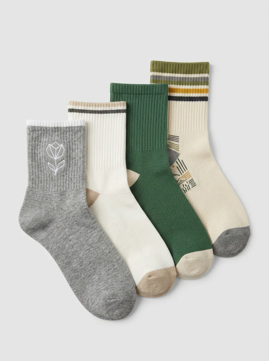 Floral Geometric Minimalist Men's Four-Pair Long Socks