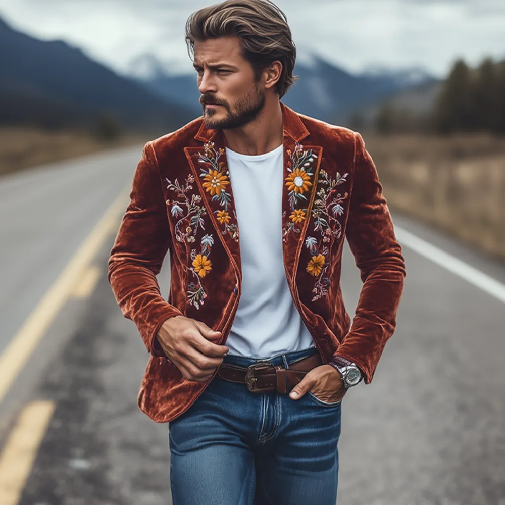 Structured Button Velvet Blazer