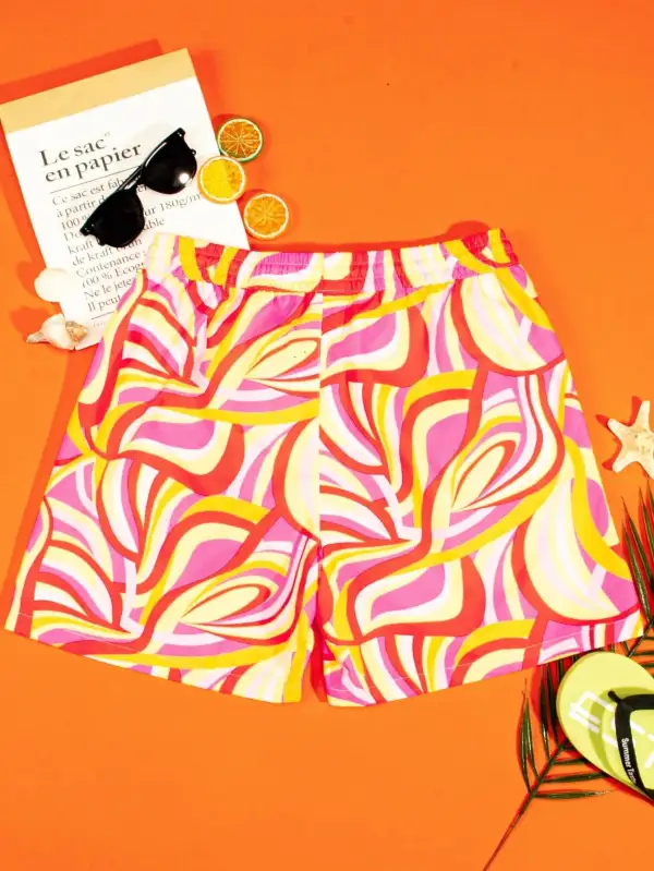 Men's Resort Drawstring Allover Print Swim Trunks