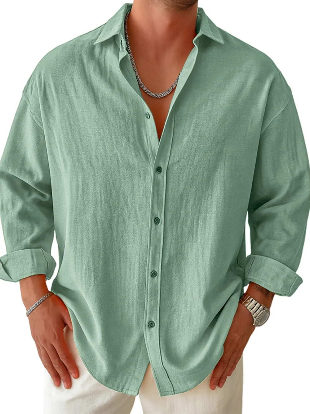 Structured Long Sleeve Pleated Front Shirt