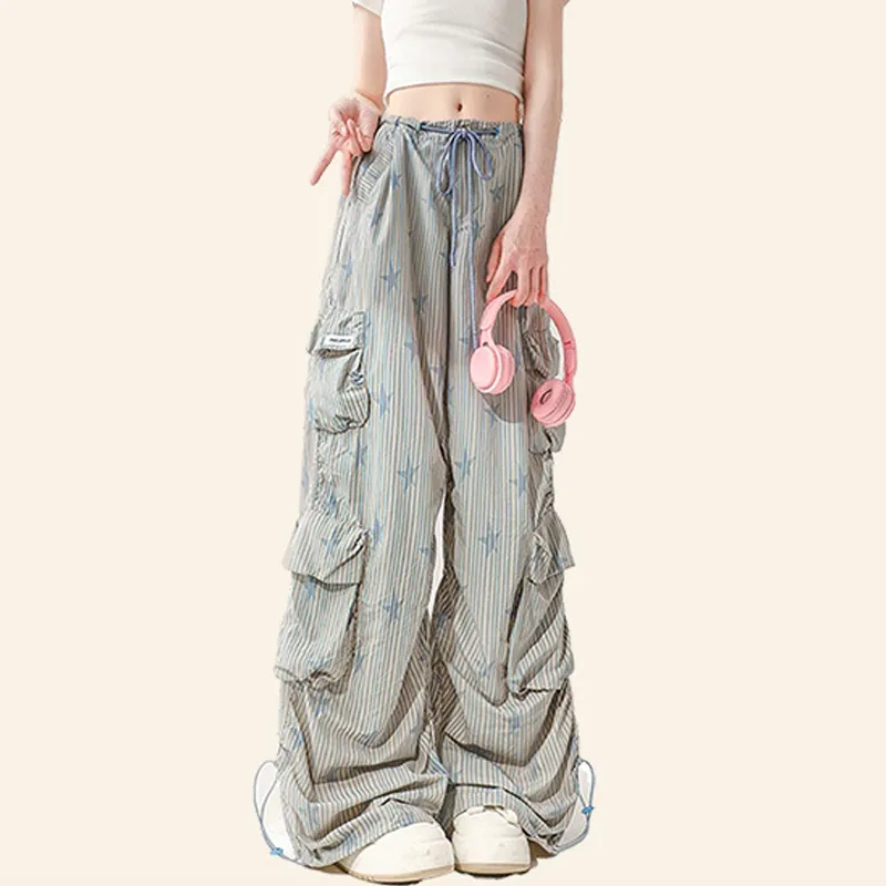 Star Striped Wide Leg Cargo Pants