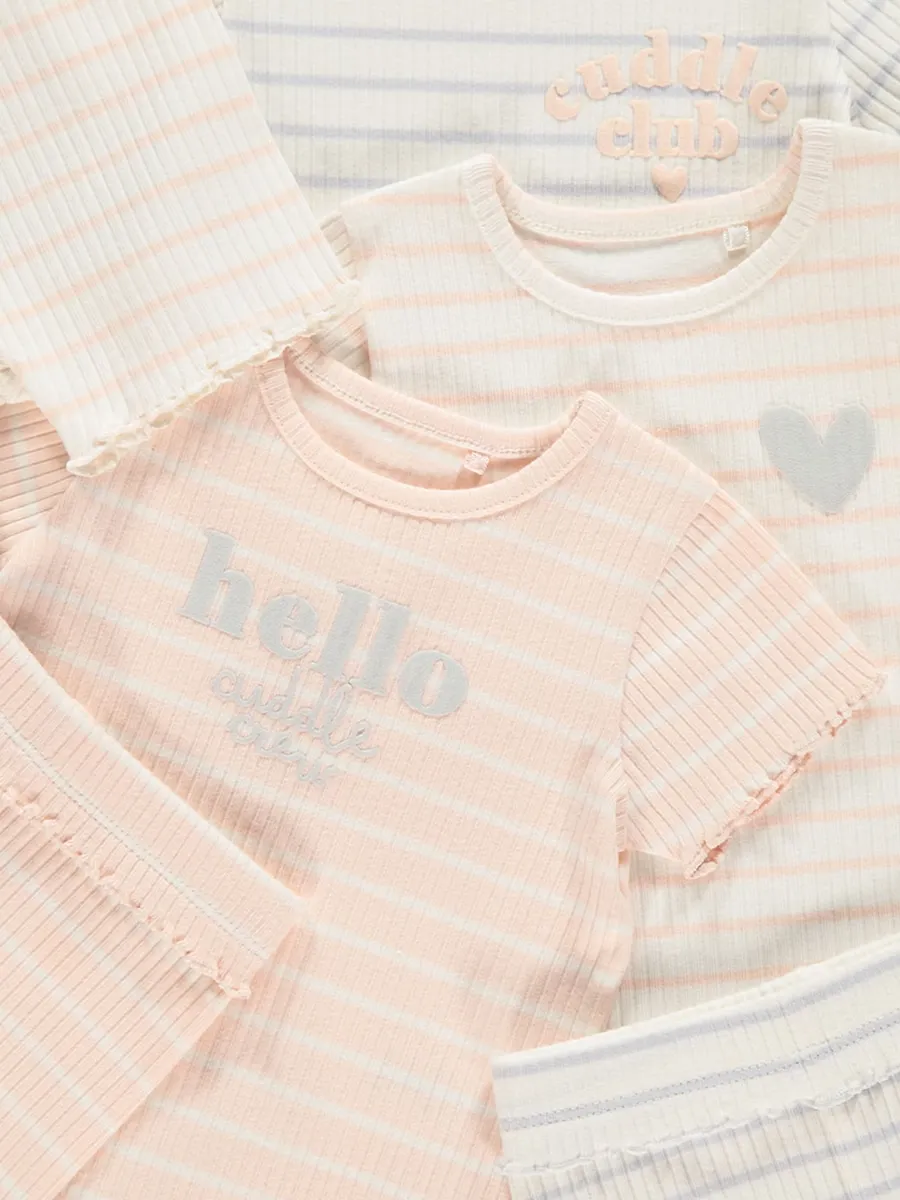 Stripe Ribbed Frill T-Shirt and Shorts Set 3 Pack