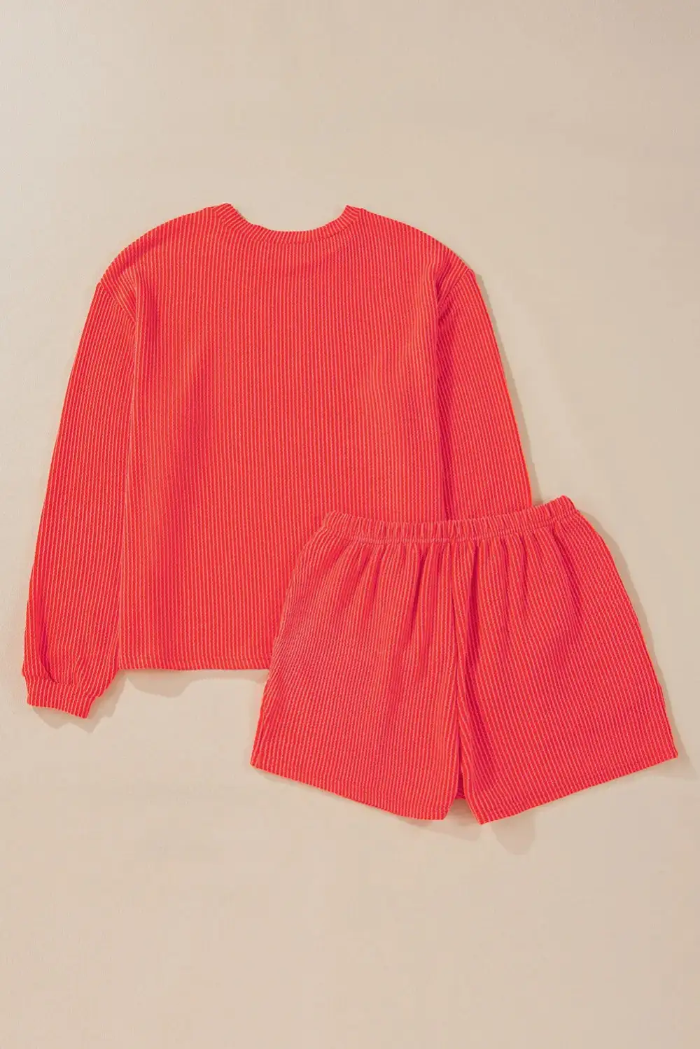 Round Neck Long Sleeve Top And Shorts Set